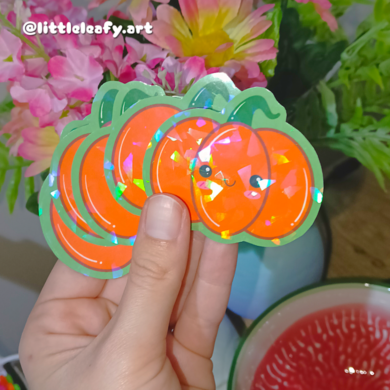 Kawaii Pumpkin | Holographic Stickers