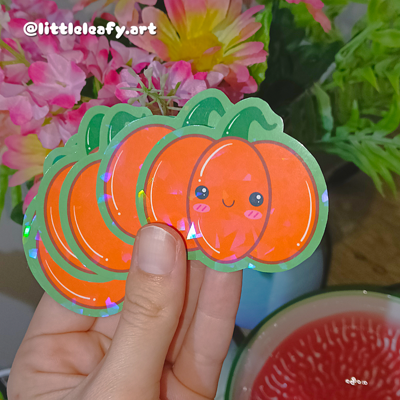 Kawaii Pumpkin | Holographic Stickers